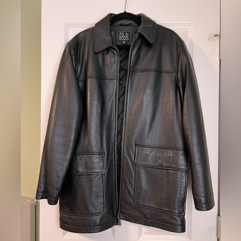 Men's Black Leather Jacket by Jos A Bank.